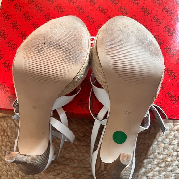 Guess White Patent Leather shoes with a platform raffia heel  Women Size 8 - Picture 10 of 12
